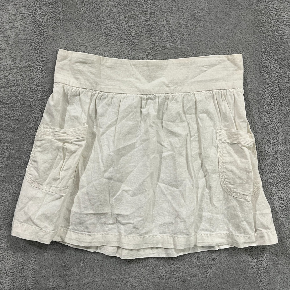 Old Navy Mini Skirt Womens Small Beige Linen Cargo Pockets Smocked Back Pull On